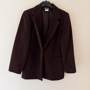 Vtg Wool Alpaca Blend Blazer Jacket Brown Size 14 Dark Academia 90s‎ Minimalist